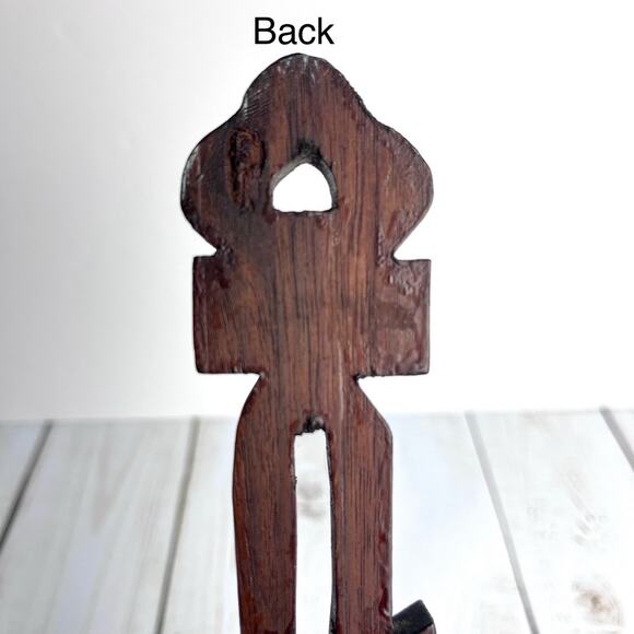 Vintage Banjo Style Shape Solid Wood Shelf Handcrafted Details Dark Brown - Picture 13 of 16